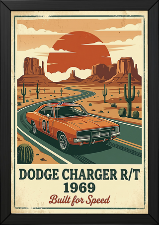 Dodge Charger R/T 1969 Poster — Vintage Muscle Car Monument Valley Print