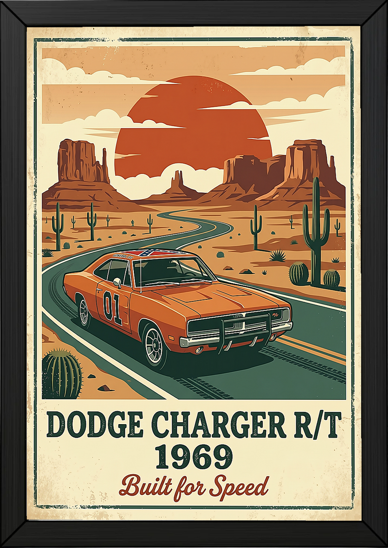 Dodge Charger R/T 1969 Poster — Vintage Muscle Car Monument Valley Print
