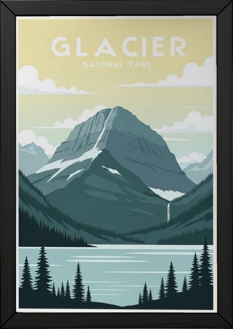 Glacier National Park Poster — Vintage Montana Rocky Mountain Lake Print