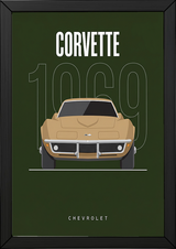 Chevrolet Corvette 1969 Minimalist Poster — Forest Green Muscle Car Line Art