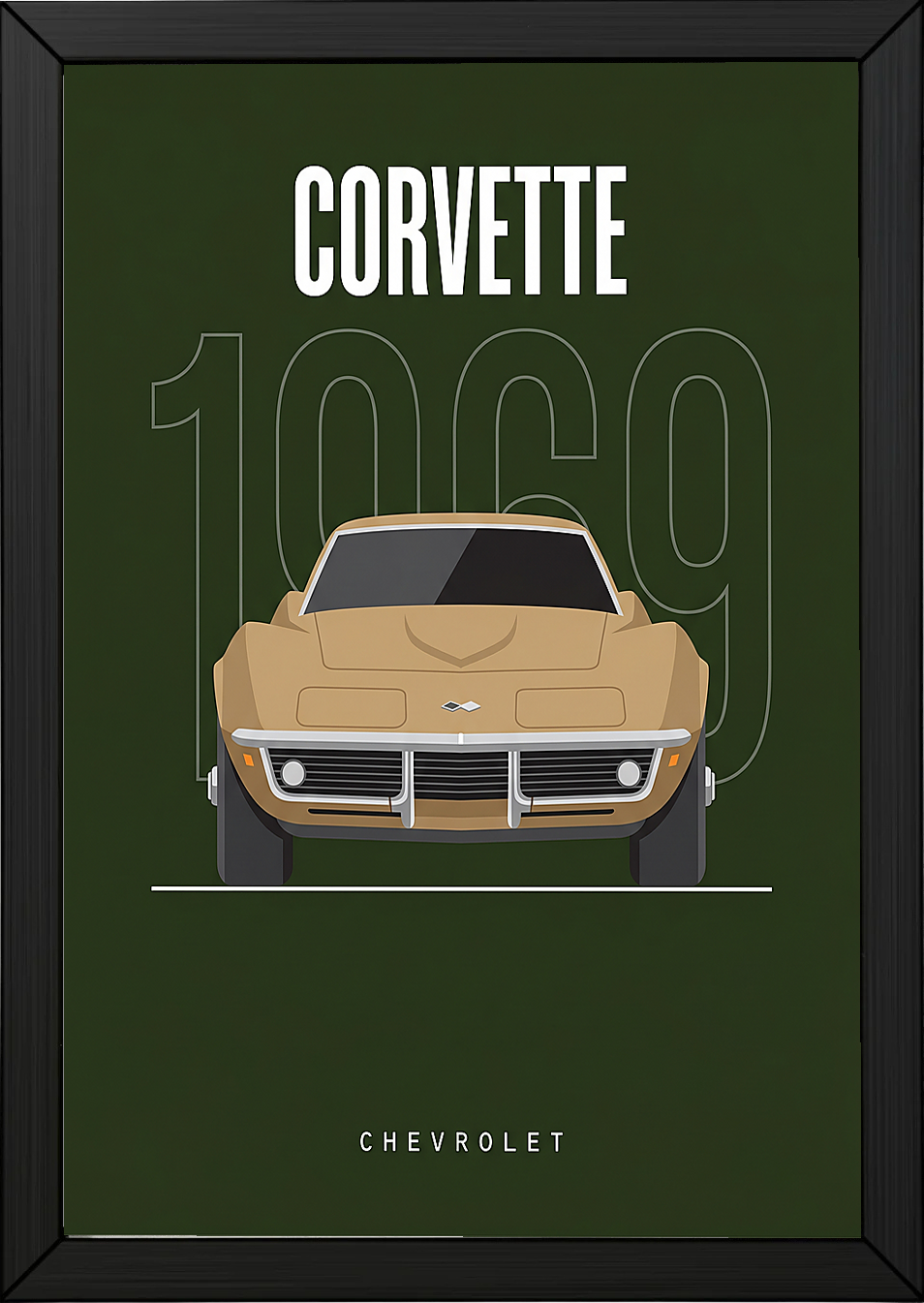 Chevrolet Corvette 1969 Minimalist Poster — Forest Green Muscle Car Line Art