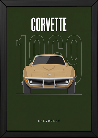 Chevrolet Corvette 1969 Minimalist Poster — Forest Green Muscle Car Line Art
