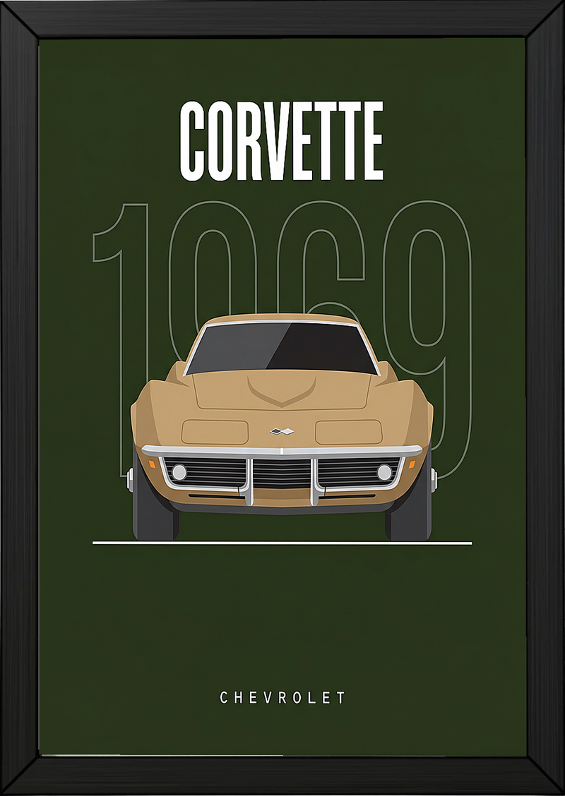 Chevrolet Corvette 1969 Minimalist Poster — Forest Green Muscle Car Line Art