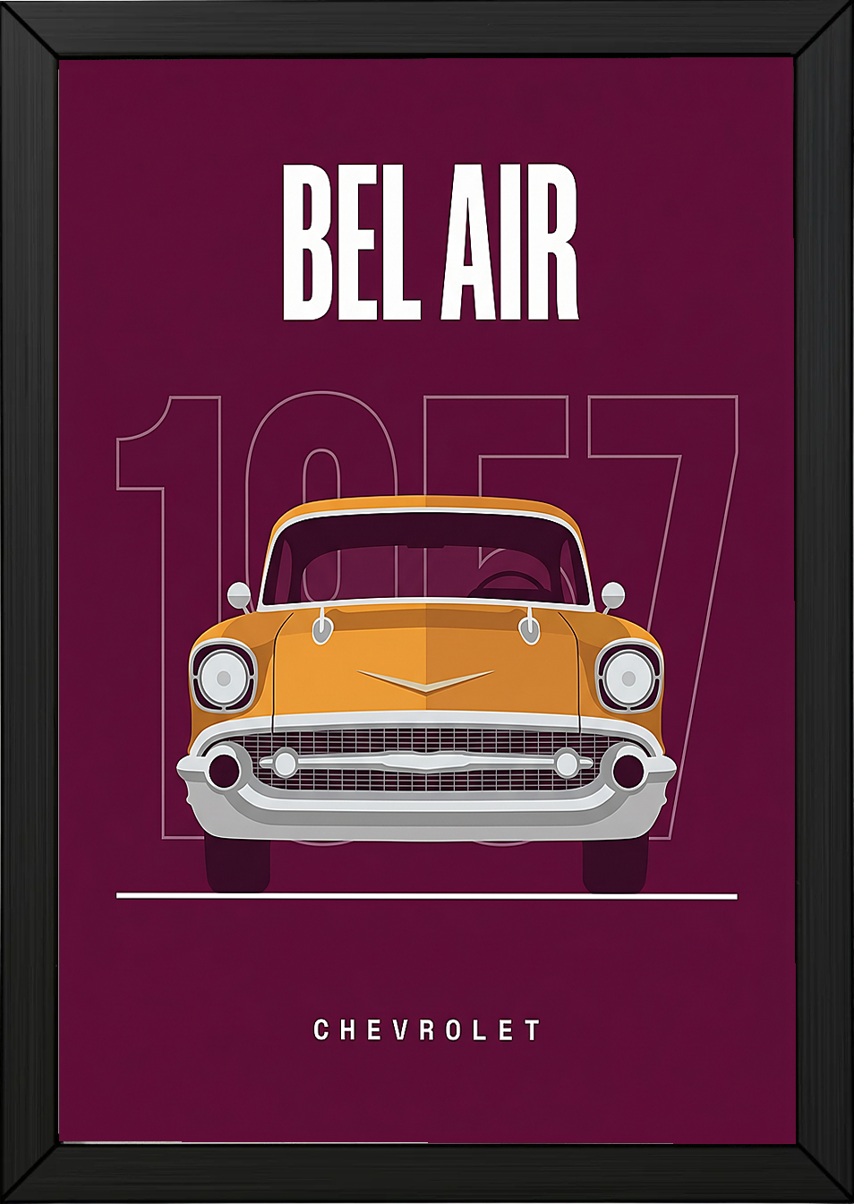 Chevrolet Bel Air 1957 Minimalist Poster — Burgundy Classic Car Line Art