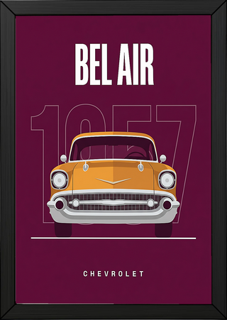 Chevrolet Bel Air 1957 Minimalist Poster — Burgundy Classic Car Line Art