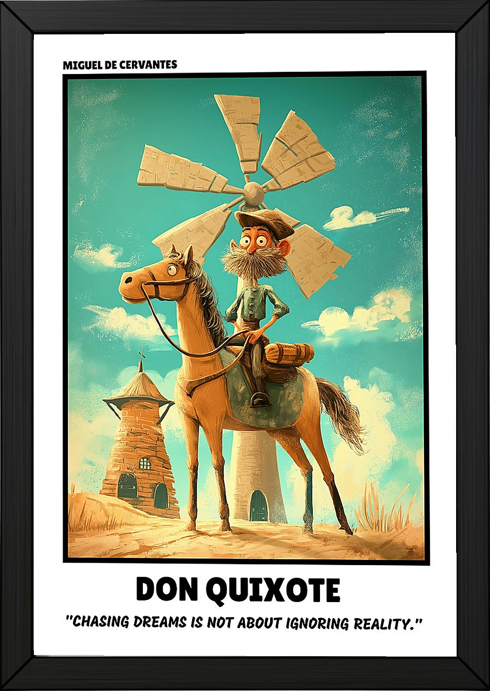 Don Quixote Poster - Chasing Dreams Literary Quote Wall Art Print