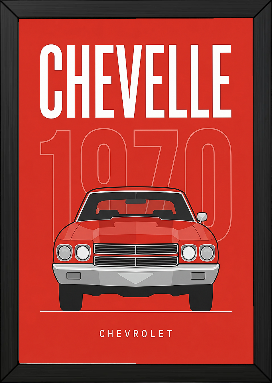 Chevrolet Chevelle 1970 Minimalist Poster — Red Muscle Car Line Art