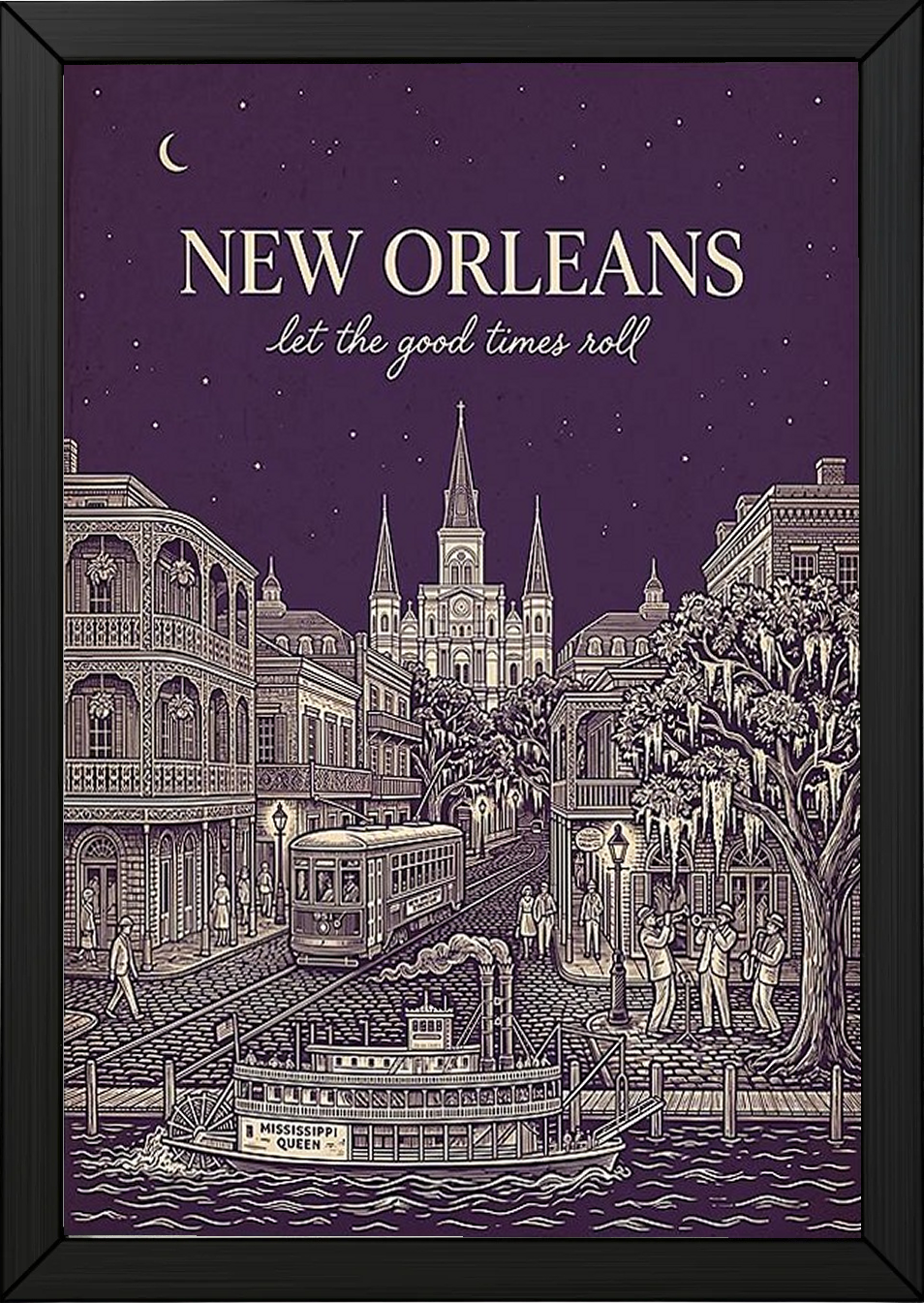 New Orleans Line Art Print — Aubergine French Quarter Skyline Wall Art