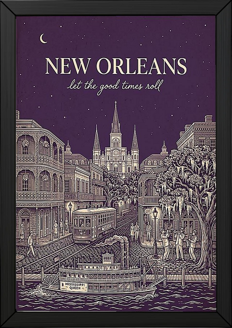 New Orleans Line Art Print — Aubergine French Quarter Skyline Wall Art