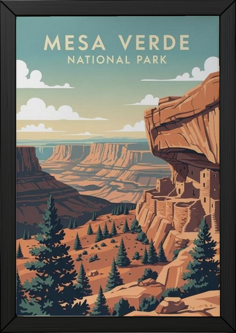 Mesa Verde National Park Poster — Vintage Colorado Cliff Dwelling Print