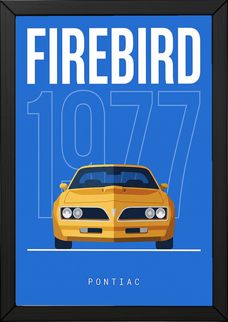 Pontiac Firebird 1977 Minimalist Poster — Blue Muscle Car Line Art