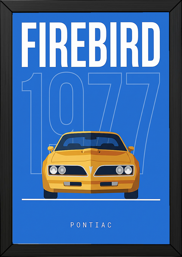 Pontiac Firebird 1977 Minimalist Poster — Blue Muscle Car Line Art