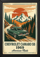 Chevrolet Camaro SS 1969 V2 Poster — Vintage Muscle Car Mountain Pine Print
