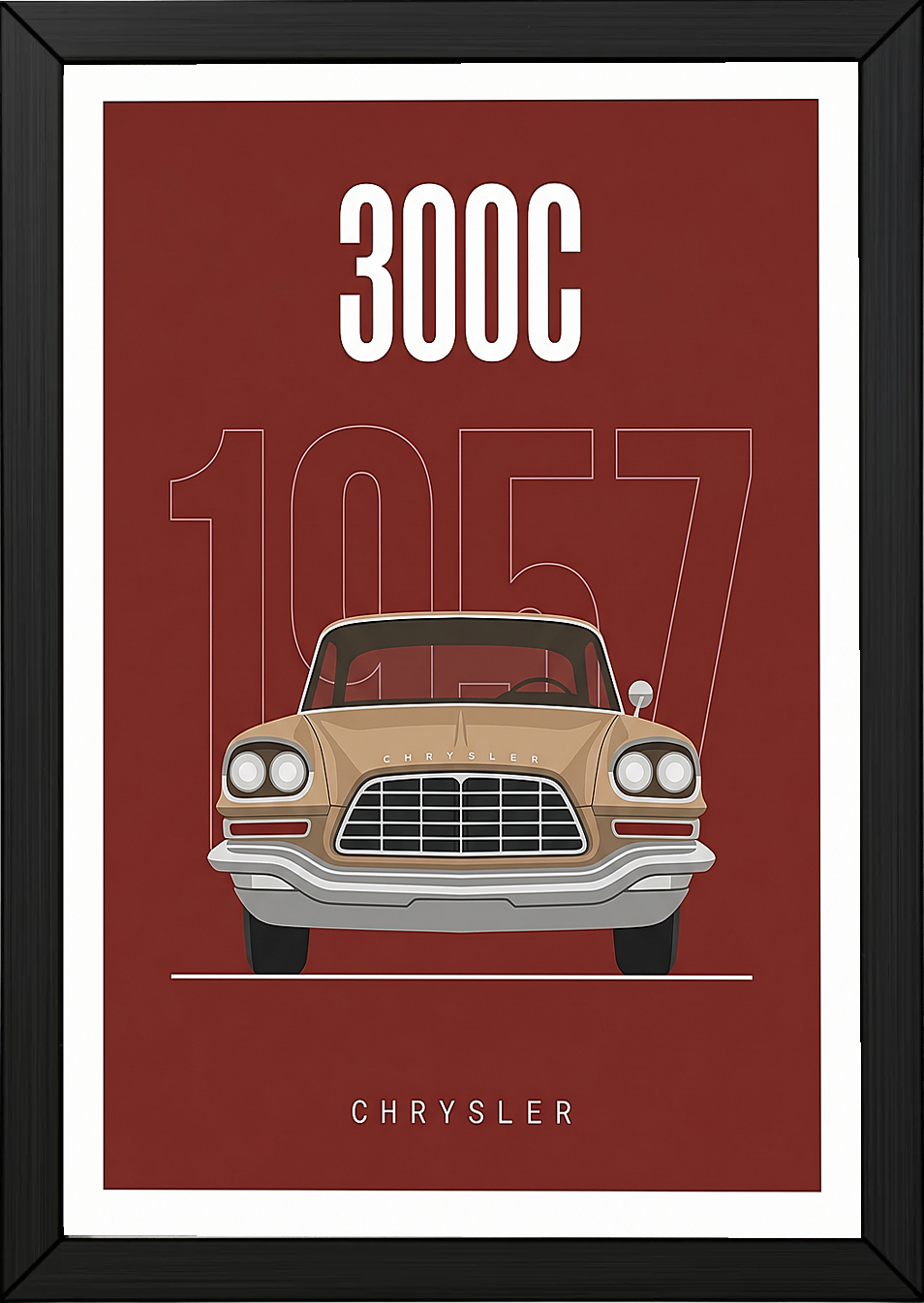Chrysler 300C 1957 Minimalist Poster — Crimson Letter Series Line Art