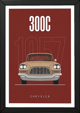 Chrysler 300C 1957 Minimalist Poster — Crimson Letter Series Line Art