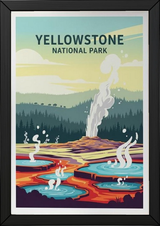 Yellowstone National Park Poster — Vintage Old Faithful Grand Prismatic Spring Print