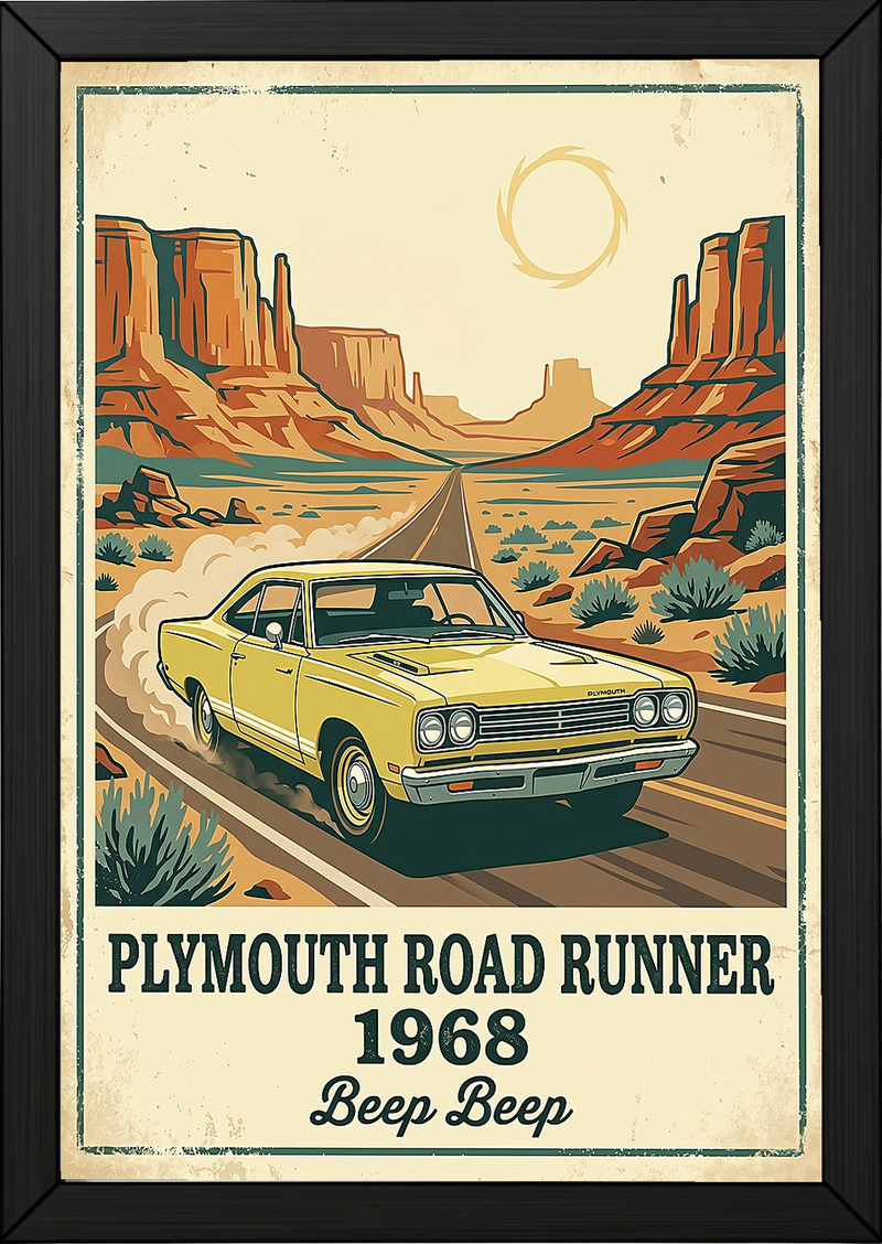 Plymouth Road Runner 1968 Poster — Vintage Muscle Car Monument Valley Print