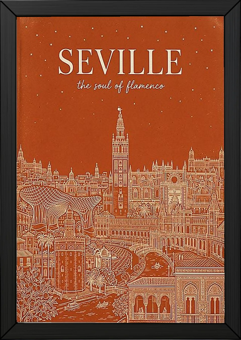 Seville Line Art Print — Terracotta Giralda Tower Plaza de España Wall Art