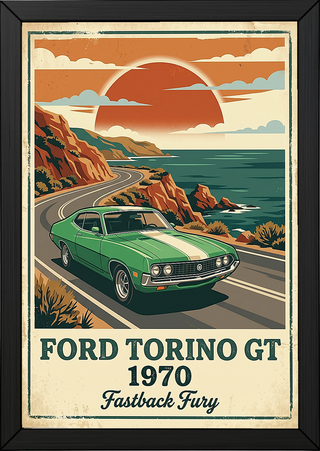 Ford Torino GT 1970 V2 Poster — Vintage Muscle Car Pacific Coast Curve Print
