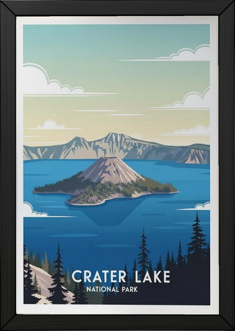 Crater Lake National Park Poster — Vintage Oregon Wizard Island Print