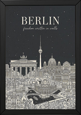 Berlin Line Art Print — Charcoal Brandenburg Gate TV Tower Skyline Wall Art