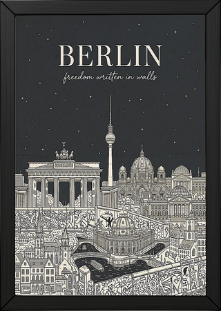 Berlin Line Art Print — Charcoal Brandenburg Gate TV Tower Skyline Wall Art