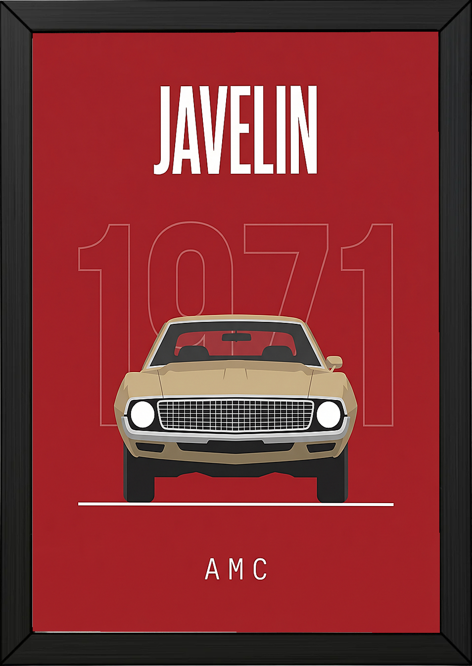 AMC Javelin 1971 Minimalist Poster — Red Muscle Car Line Art