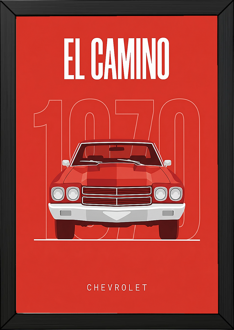 Chevrolet El Camino 1970 Minimalist Poster — Red Muscle Truck Line Art