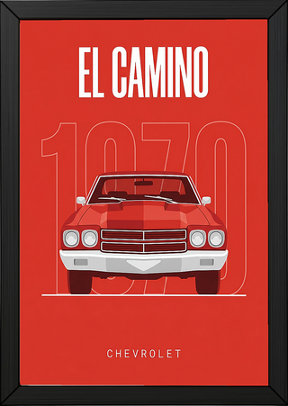 Chevrolet El Camino 1970 Minimalist Poster — Red Muscle Truck Line Art