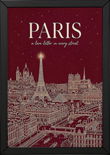 Paris Line Art Print — Burgundy Eiffel Tower Skyline Wall Art