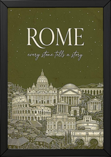 Rome Line Art Print — Olive Green Colosseum Vatican Skyline Wall Art