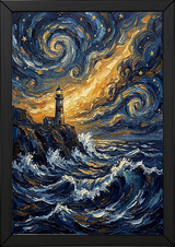Lighthouse Stormy Sea Print — Van Gogh Starry Night Coastal Wall Art