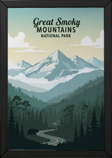 Great Smoky Mountains National Park Poster — Vintage Black Bear Foggy Ridges Print