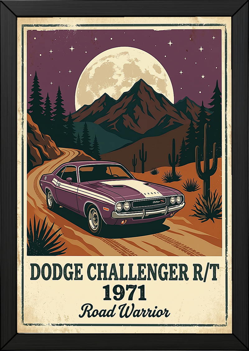 Dodge Challenger R/T 1971 Poster — Vintage Muscle Car Desert Moon Print