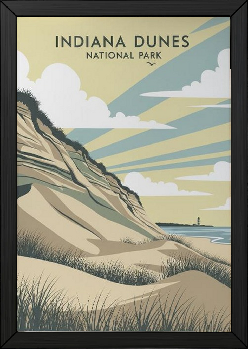 Indiana Dunes National Park Poster — Vintage Lake Michigan Lighthouse Print