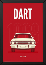 Dodge Dart 1968 Minimalist Poster — Ivory on Cherry Red Muscle Line Art