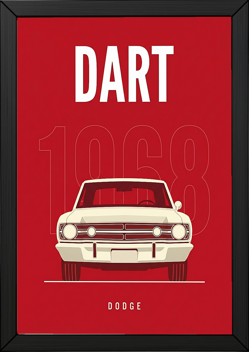 Dodge Dart 1968 Minimalist Poster — Ivory on Cherry Red Muscle Line Art