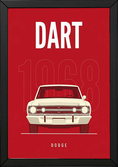 Dodge Dart 1968 Minimalist Poster — Ivory on Cherry Red Muscle Line Art