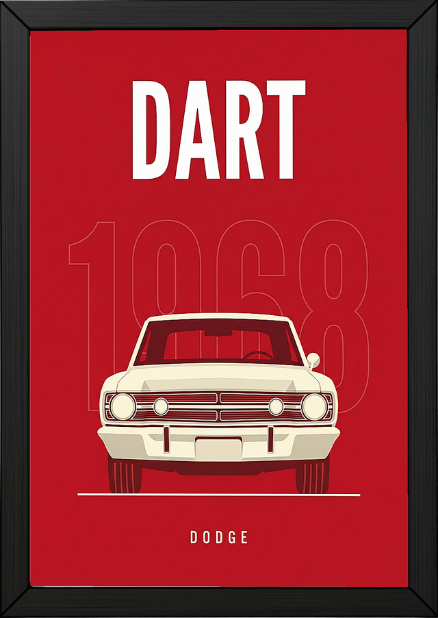 Dodge Dart 1968 Minimalist Poster — Ivory on Cherry Red Muscle Line Art