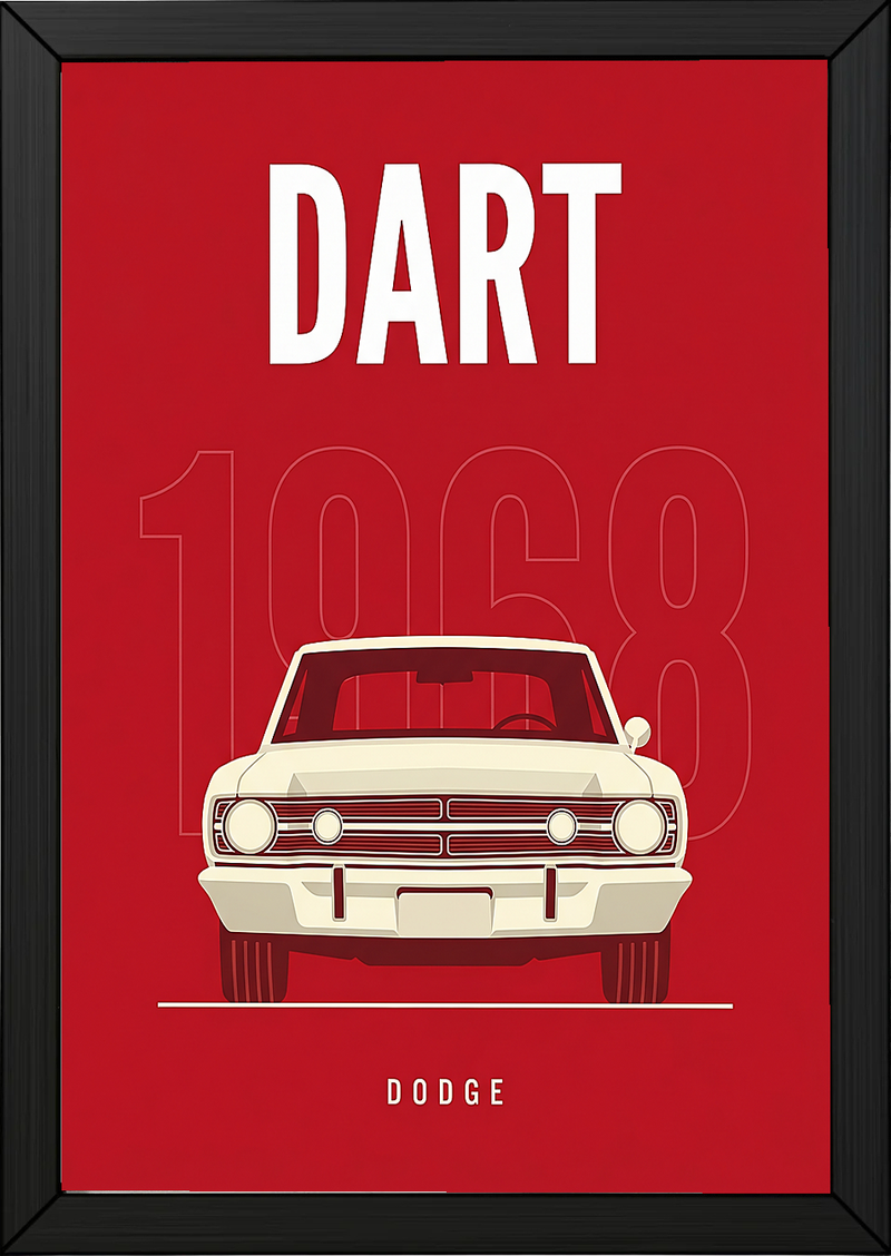 Dodge Dart 1968 Minimalist Poster — Ivory on Cherry Red Muscle Line Art