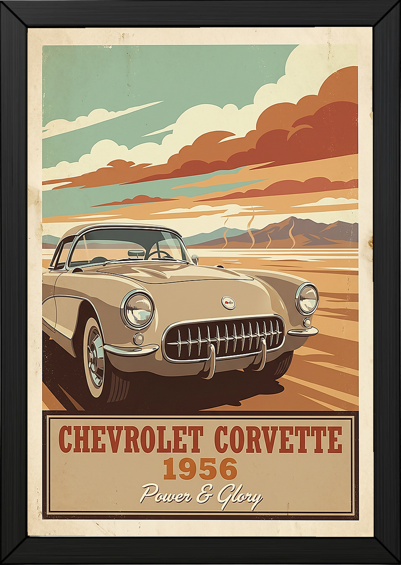 Chevrolet Corvette 1956 Poster — Vintage Sports Car Salt Flats Print