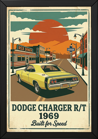 Dodge Charger R/T 1969 Yellow Edition — Vintage Muscle Diner Main Street Print