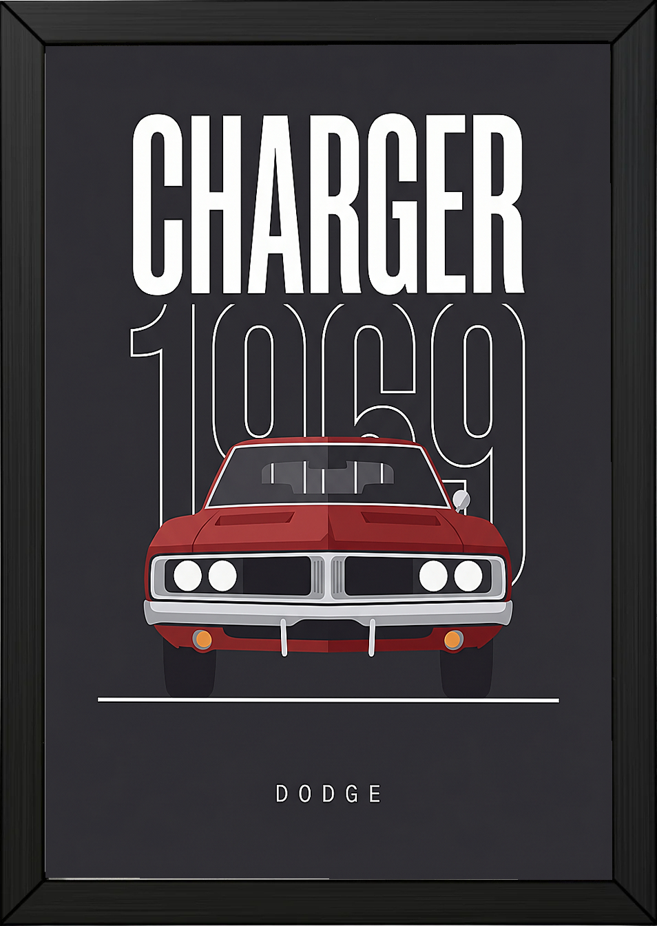 Dodge Charger 1969 V2 Charcoal Minimalist Poster — Muscle Car Line Art