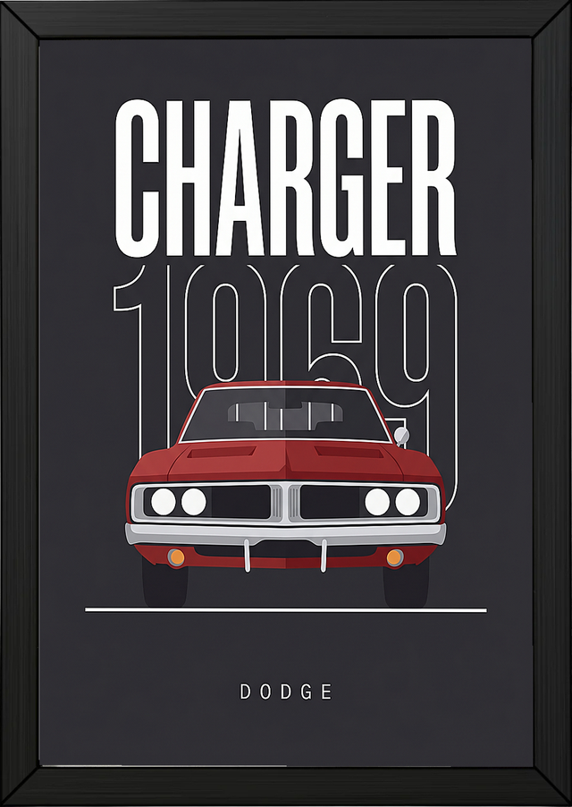 Dodge Charger 1969 V2 Charcoal Minimalist Poster — Muscle Car Line Art