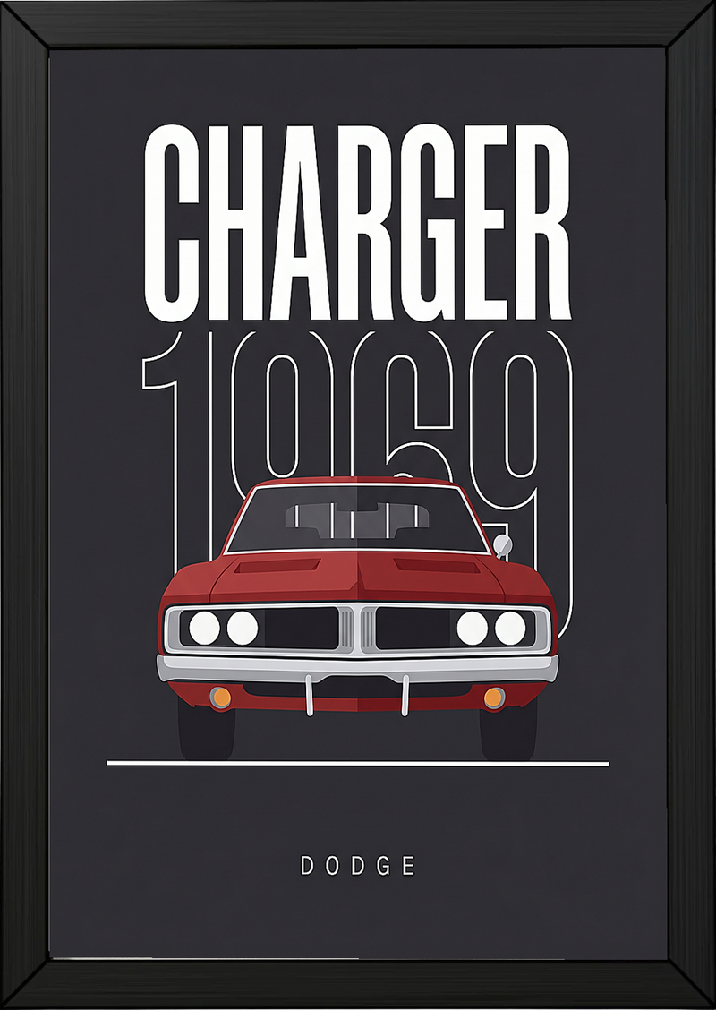 Dodge Charger 1969 V2 Charcoal Minimalist Poster — Muscle Car Line Art