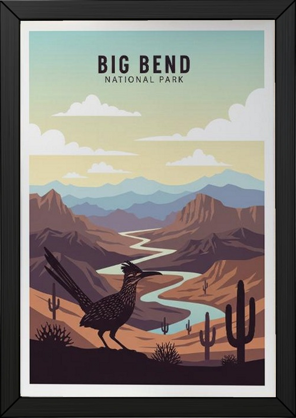 Big Bend National Park Poster — Vintage Texas Roadrunner Rio Grande Print