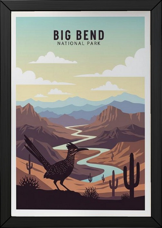 Big Bend National Park Poster — Vintage Texas Roadrunner Rio Grande Print