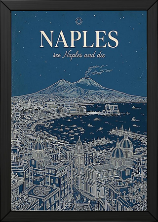 Naples Line Art Print — Navy Mount Vesuvius Bay Skyline Wall Art