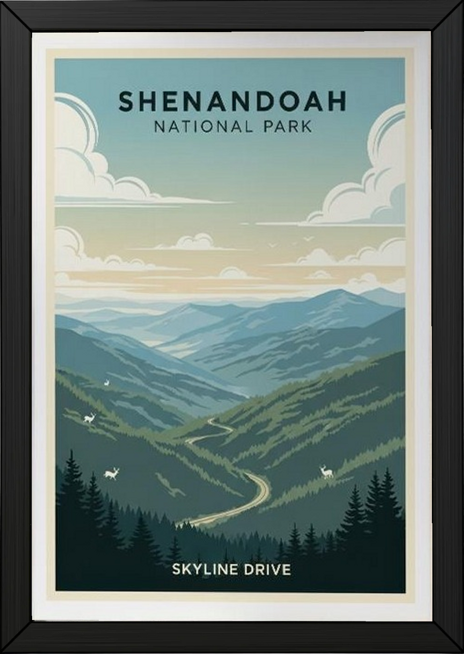 Shenandoah National Park Poster — Vintage Virginia Skyline Drive Deer Print