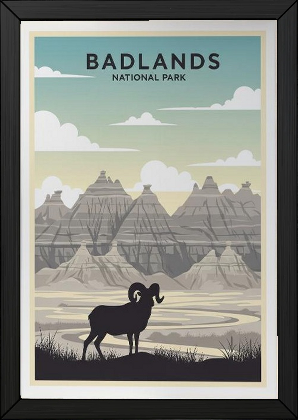 Badlands National Park Poster — Vintage Bighorn Sheep South Dakota Print
